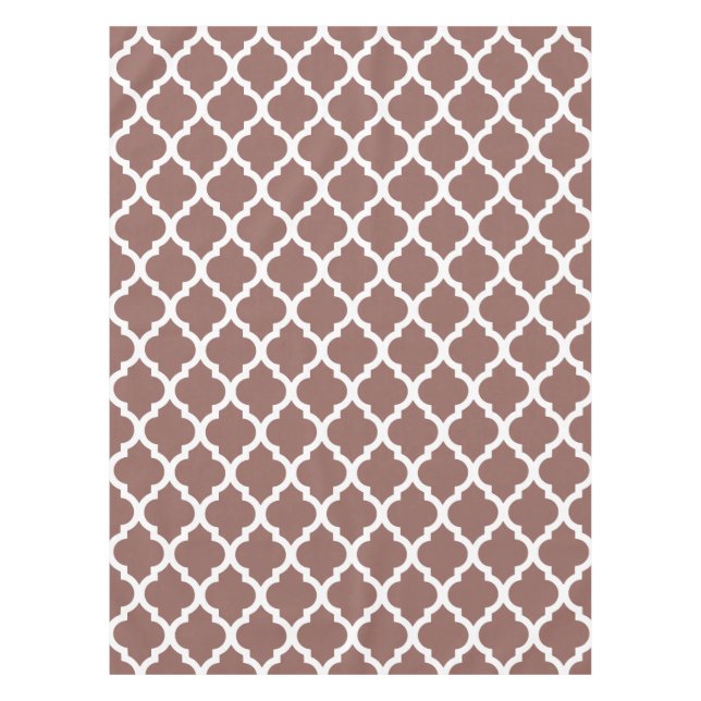 Cognac Leather Brown Moroccan Tile Trellis Tablecloth (Front)