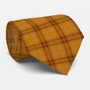 Cognac Orange Grey Black Tartan Plaid Tie