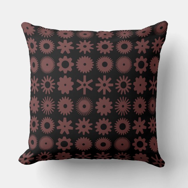 Cogs - Brown on Black Cushion (Front)