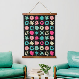 Cogs - Colours 01 - on Black Hanging Tapestry