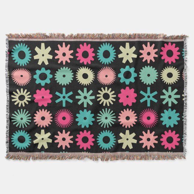 Cogs - Colours 01 - on Black Throw Blanket (Front)