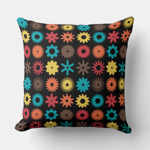 Cogs - Colours 02 on Black Cushion