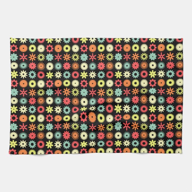 Cogs - Colours 04 - on Black Tea Towel (Horizontal)