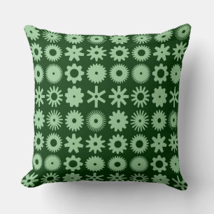 Cogs - Faded Green on Dark Forest Green Cushion