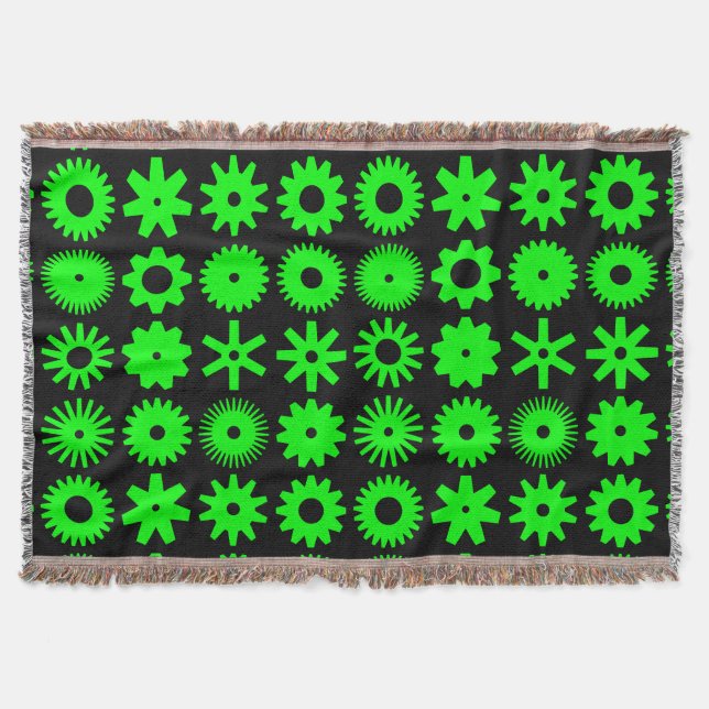 Cogs - Green on Black Throw Blanket (Front)