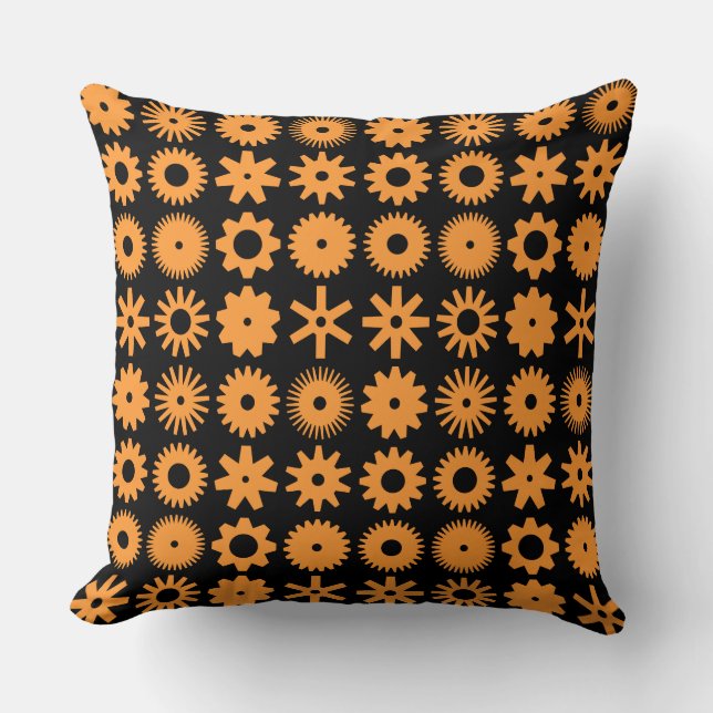 Cogs - Light Orange on Black Cushion (Front)