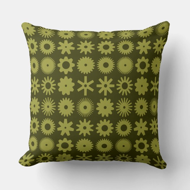 Cogs - Olive on Dark Olive Cushion (Front)