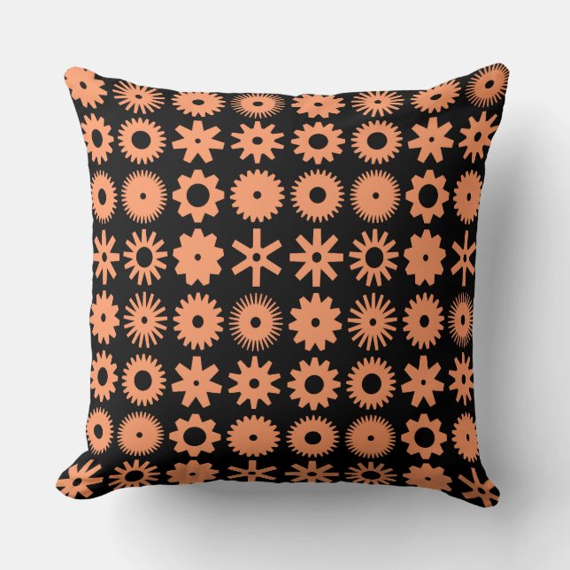 Cogs - Peach on Black Cushion (Front)