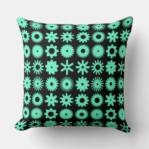 Cogs - Turquoise on Black Cushion