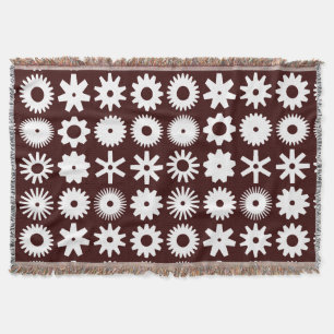 Cogs - White on Dark Brown Throw Blanket