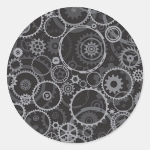 Cogwheels pattern classic round sticker