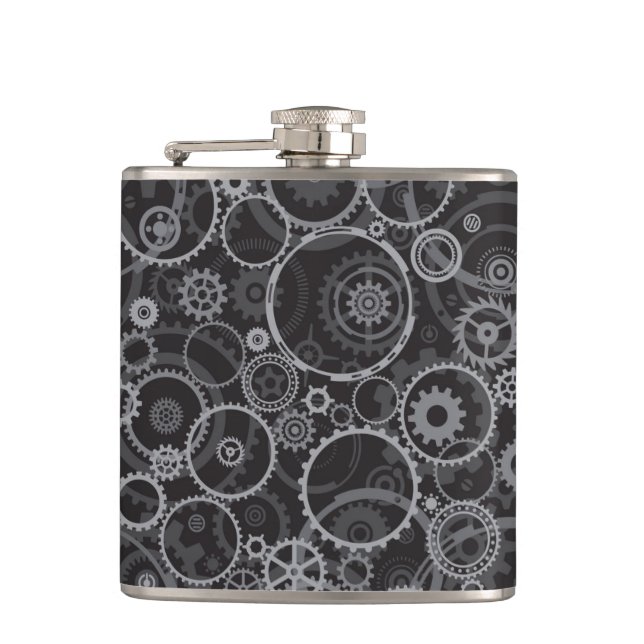 Cogwheels pattern hip flask (Front)
