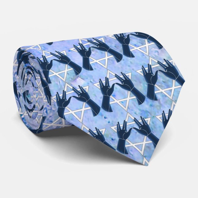 Cohanim Hands - Magen David - Blue Rock Tie (Rolled)