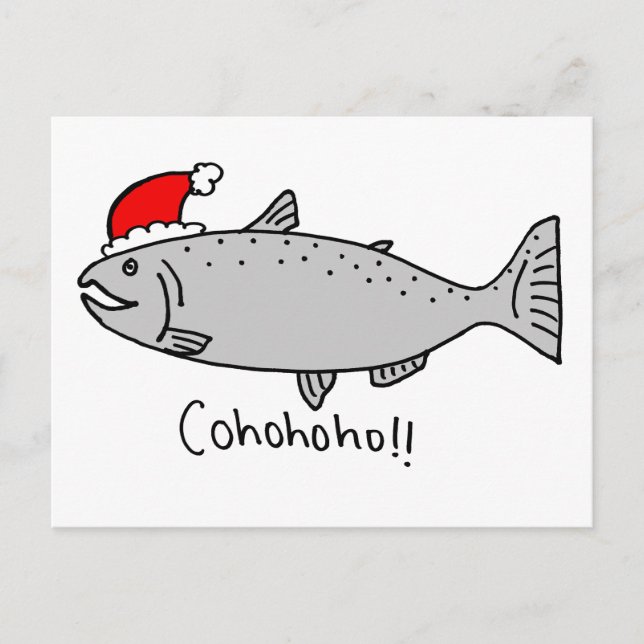 Cohohoho Christmas Salmon Doodle Holiday Postcard (Front)