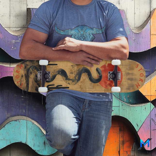 Coiled Desert Serpent Under Red Moon, Retro Wild Skateboard (Creator Uploaded)