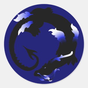 Coiled Dragon Silhouette Classic Round Sticker
