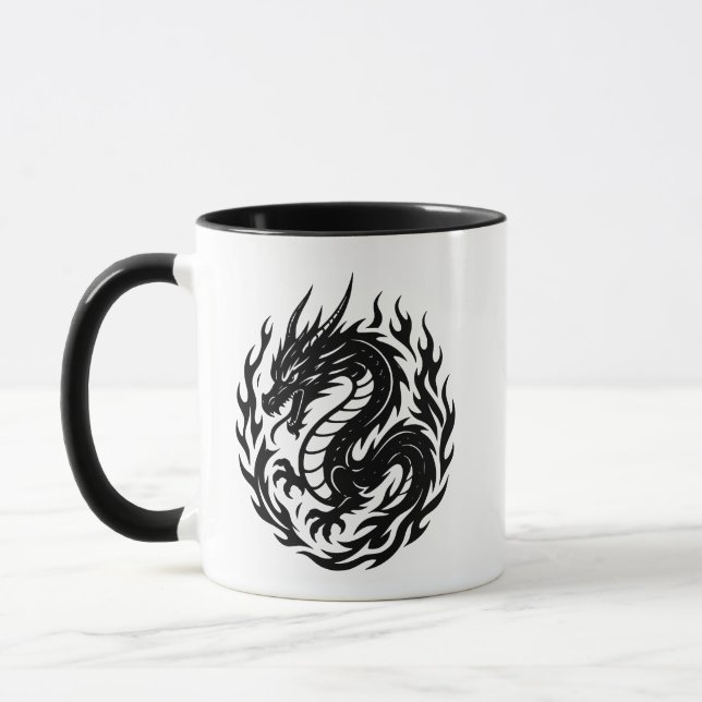 Coiled Fire Dragon Tattoo Style Mug (Left)