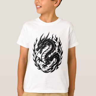 Coiled Fire Dragon Tattoo Style T-Shirt