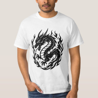 Coiled Fire Dragon Tattoo Style T-Shirt