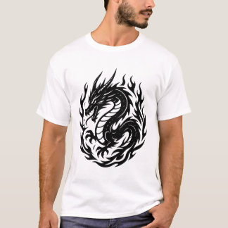 Coiled Fire Dragon Tattoo Style T-Shirt