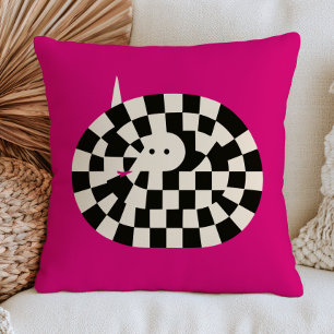 Coiled Snake in Chequered Pattern Funky Maximalist Cushion
