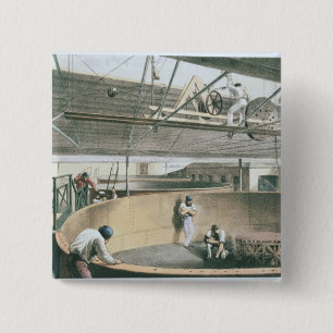Coiling the telegraph cable in the tanks at the wo 15 cm square badge