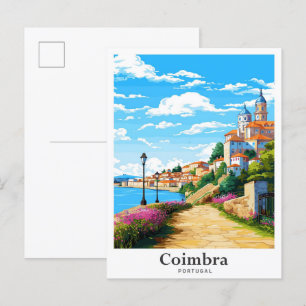 Coimbra Portugal Art Vintage Travel Illustration Postcard