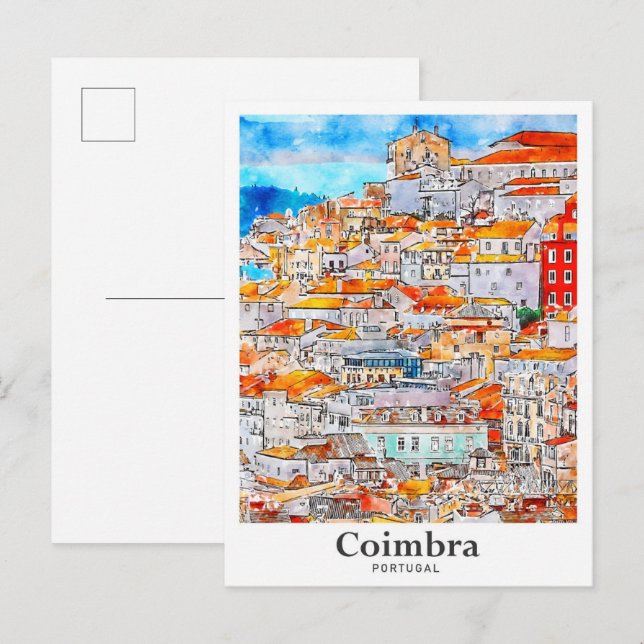 Coimbra Portugal Travel Watercolor Hand Drawn Postcard (Front/Back)