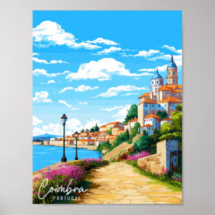 Coimbra Portugal vintage travel illustration Poster