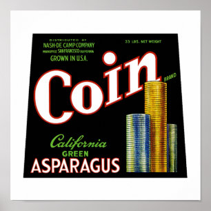 Coin California Asparagus Label Poster
