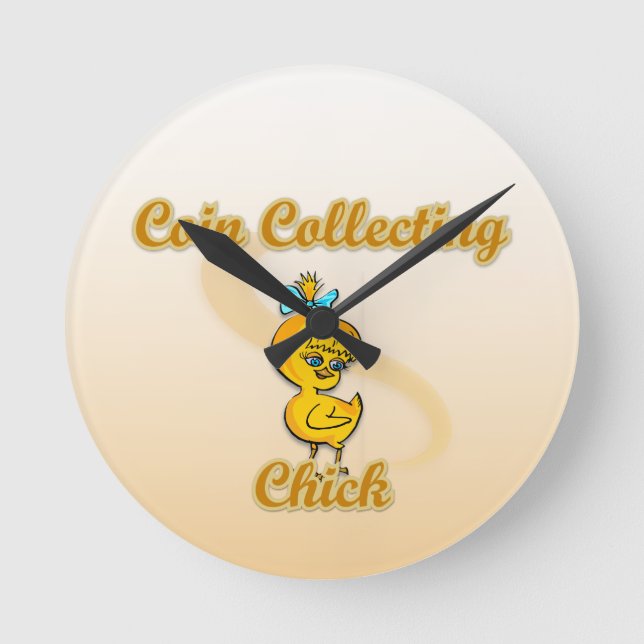 Coin Collecting Chick Round Clock (Front)