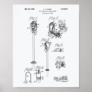 Coin Parking Meter 1938 Patent Art White Paper Poster