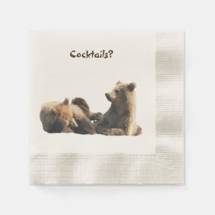 Coined Cocktail napkin w/ grizzly bear cubs