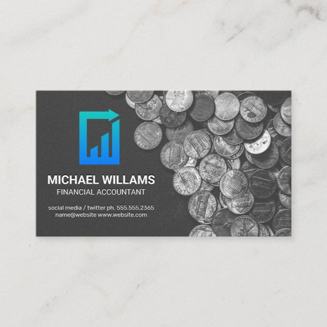 Coins | Finance Paper Logo Business Card (Front)