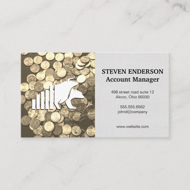 Coins | Stock Bar Graph | Bear Bull Market Business Card (Front)