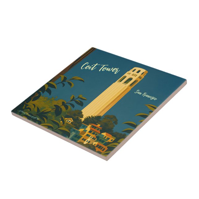 Coit Tower on Telegraph Hill, San Francisco Travel Ceramic Tile (Side)