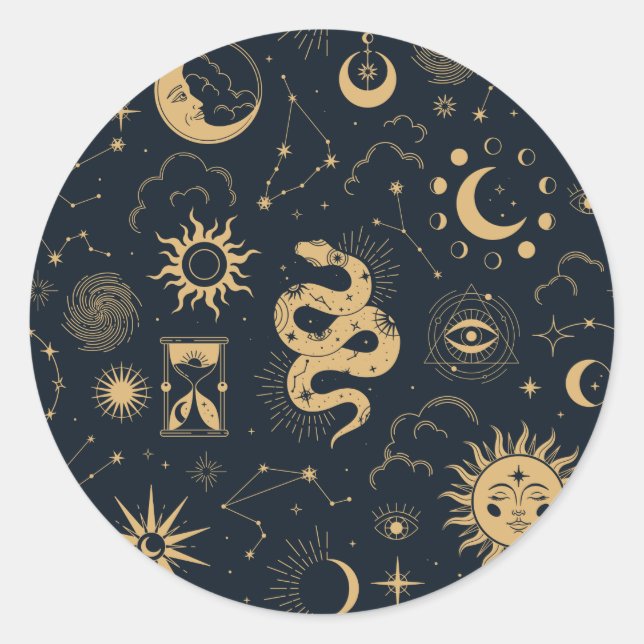Cojín Lumbar Sun and Moon -Astronomy Witch Classic Round Sticker (Front)