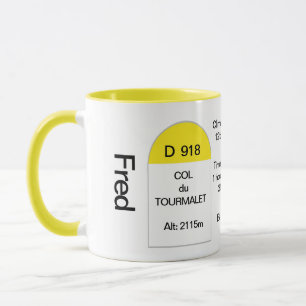 Col du tourmalet, french road marker, road bike mug