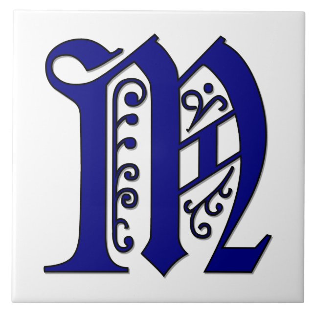 Colchester Letter M Blue Monogram Tile (Front)