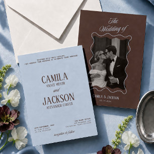 Cold Blue and Brown Wedding Invitation