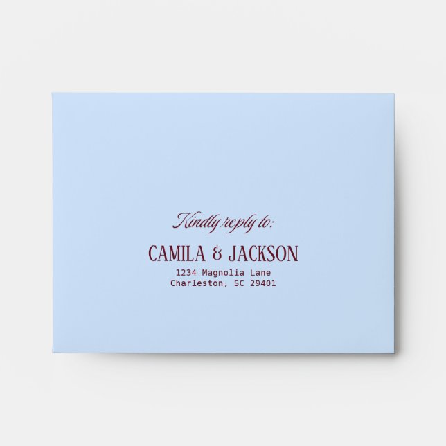 Cold Blue and Burgundy Wedding RSVP Card Envelope (Front)