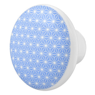Cold Blue Art Deco Style Triangles Pattern Ceramic Knob