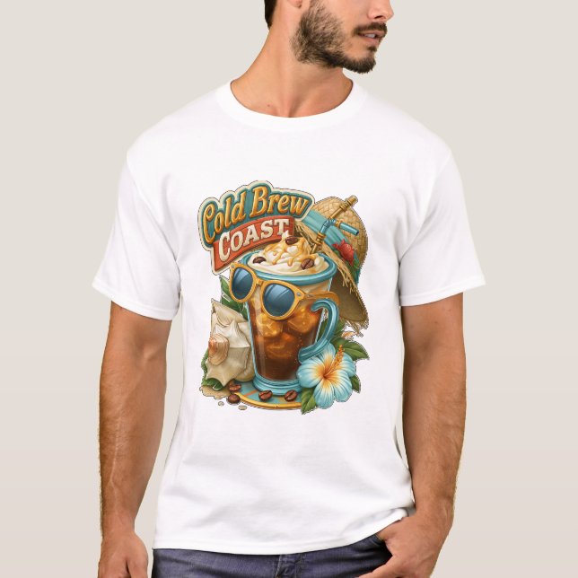Cold Brew Coast Beach Iced Coffee T-Shirt (Front)