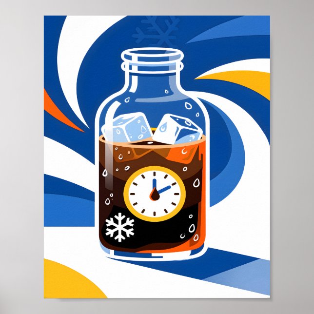 Cold Brew Coffee Time Concept Modern Blue Poster (Front)