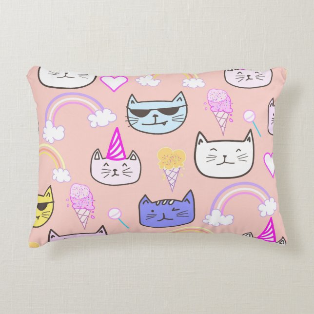 Cold Cats Rainbow Cake ・ Kawaii C design Decorative Cushion (Front)