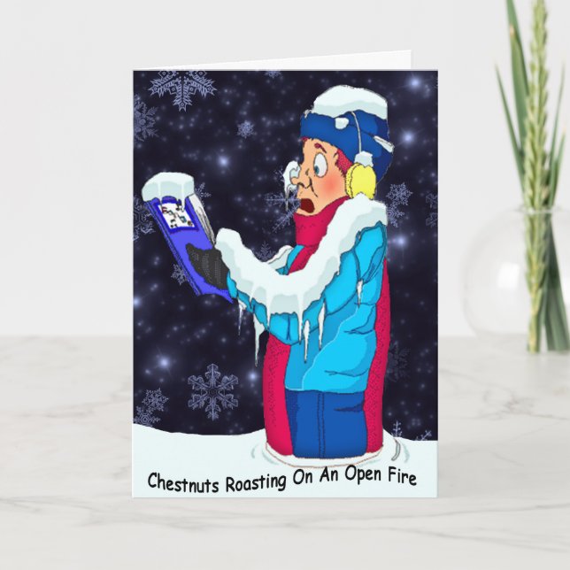 Cold Christmas Caroler Singing About an Open Fire Holiday Card (Front)