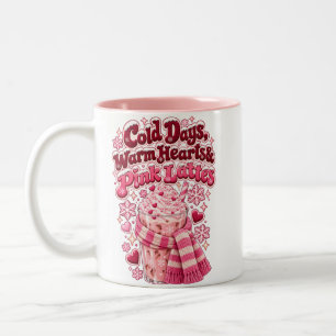 Cold Days Warm Hearts Pink Lattes Christmas Two-Tone Coffee Mug
