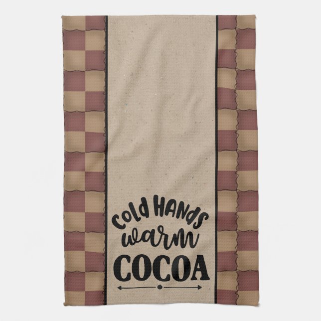 Cold Hands Warm Cocoa - Primitive Style Tea Towel (Vertical)