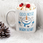 Cold Nose Warm Earth, Cute Snowman Coffee Mug<br><div class="desc">Nice Christmas Taza with the image of a cute blue and white snowman with the phrase "COLD NOSE WARM HEART" this design is ideal to give to that loved one this Christmas. Don't think so and get this nice Christmas cup design now.</div>