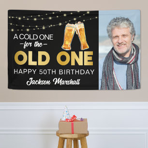 Cold One For The Old One   Photo Birthday Banner